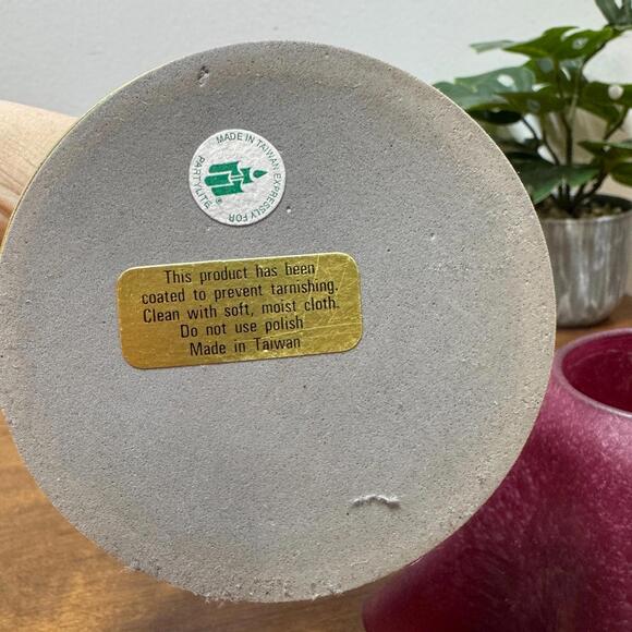 Fairy Light Partylite Cranberry Corroso Art Glass Tealight Lamp Brass 11.5" vtg - Picture 8 of 9